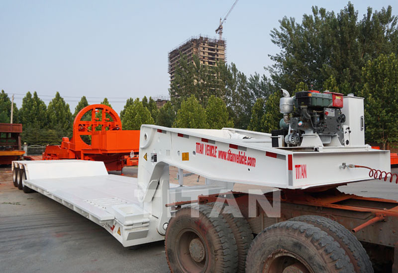 TITAN durable 3 axle 60 ton 80 ton 120 ton front-loadingmachine gooseneck lowboy high quality low loader semi trailer supplier